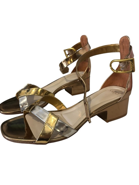 SARTO By Franco Sarto Shoes - Franco Sarto Metallic Gold & Silver Low Block Heel Sandals Women’s Size 8